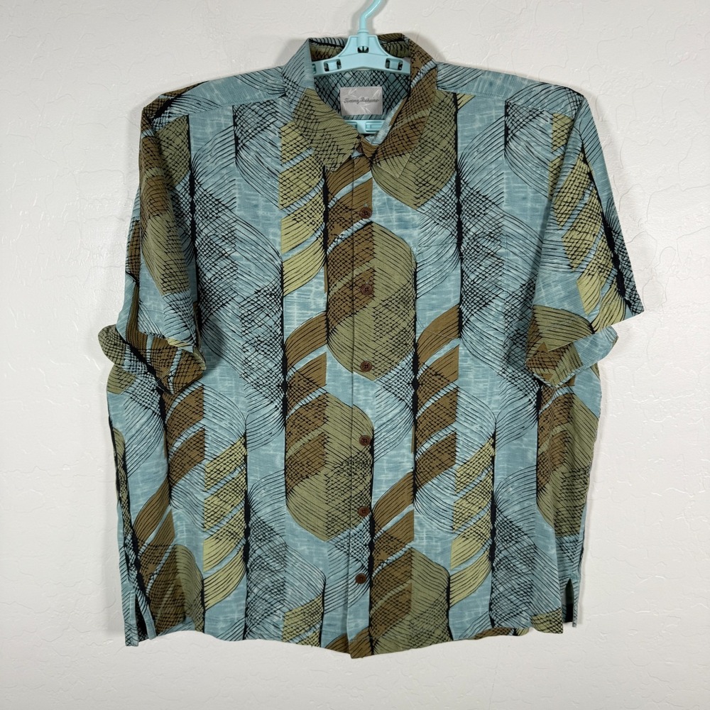 Tommy‎ Bahama Shirt Mens XL Blue Silk Hawaiian Camp Short Sleeve Floral Island